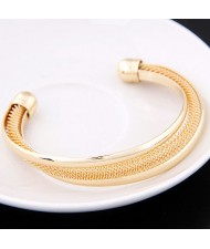 Weaving Texture Fashion Irregular Shape Open-end Style Alloy Bangle - Golden