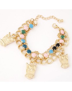 Three-layer Chain Design with Golden Owls Pendant Fashion Bracelet