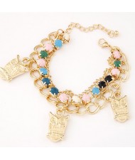 Three-layer Chain Design with Golden Owls Pendant Fashion Bracelet