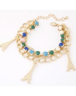 Three-layer Chain Design with Golden Eiffel Tower Pendants Fashion Bracelet