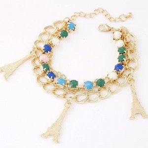 Three-layer Chain Design with Golden Eiffel Tower Pendants Fashion Bracelet