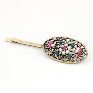 Korean Fashion Colorful Rhinestone Inlaid Hollow Floral Hair Clips