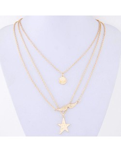 Moustache and Star Pendants Three Tiers Fashion Necklace