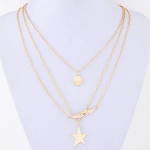 Moustache and Star Pendants Three Tiers Fashion Necklace