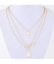 Moustache and Star Pendants Three Tiers Fashion Necklace