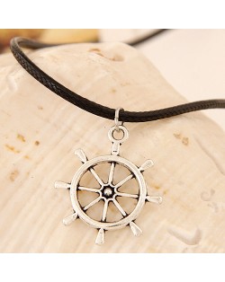Vintage Alloy Rudder Pendant Wax Rope Fashion Necklace