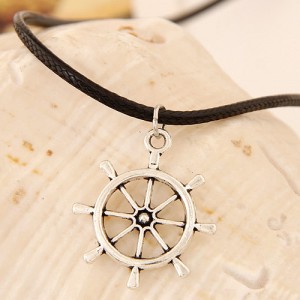 Vintage Alloy Rudder Pendant Wax Rope Fashion Necklace