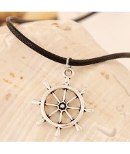 Vintage Alloy Rudder Pendant Wax Rope Fashion Necklace
