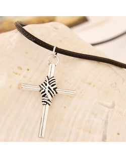 Vintage Alloy Cross Pendant Wax Rope Fashion Necklace