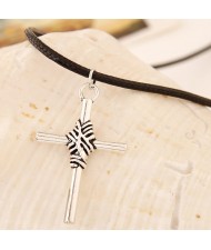 Vintage Alloy Cross Pendant Wax Rope Fashion Necklace