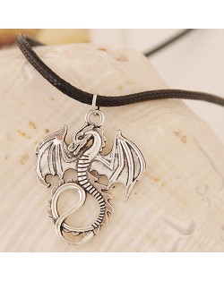 Vintage Flying Dragon Pendant Wax Rope Fashion Necklace