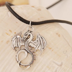 Vintage Flying Dragon Pendant Wax Rope Fashion Necklace