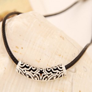 Hollow Lucky Star Column Pendant Wax Rope Fashion Necklace
