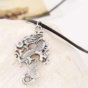Traditional Dragon Alloy Pendant Wax Rope Fashion Necklace