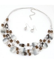 Bohemian Seashell and Crystal Mixed Fashion Multiple Layers Necklace and Earrings Set - Gray