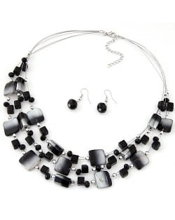 Bohemian Seashell and Crystal Mixed Fashion Multiple Layers Necklace and Earrings Set - Black
