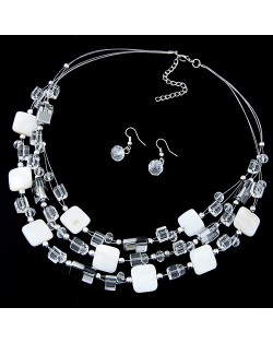 Bohemian Seashell and Crystal Mixed Fashion Multiple Layers Necklace and Earrings Set - White