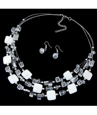 Bohemian Seashell and Crystal Mixed Fashion Multiple Layers Necklace and Earrings Set - White