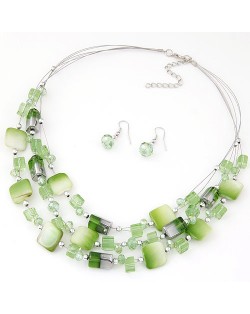 Bohemian Seashell and Crystal Mixed Fashion Multiple Layers Necklace and Earrings Set - Green