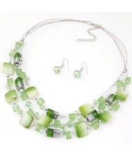Bohemian Seashell and Crystal Mixed Fashion Multiple Layers Necklace and Earrings Set - Green