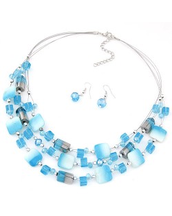 Bohemian Seashell and Crystal Mixed Fashion Multiple Layers Necklace and Earrings Set - Blue