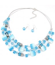 Bohemian Seashell and Crystal Mixed Fashion Multiple Layers Necklace and Earrings Set - Blue