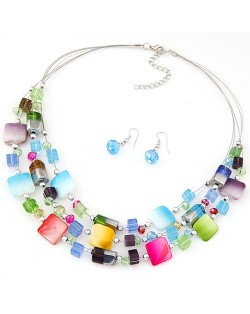 Bohemian Seashell and Crystal Mixed Fashion Multiple Layers Necklace and Earrings Set - Multicolor