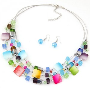 Bohemian Seashell and Crystal Mixed Fashion Multiple Layers Necklace and Earrings Set - Multicolor