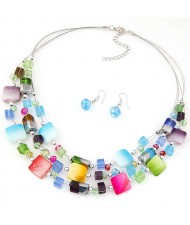 Bohemian Seashell and Crystal Mixed Fashion Multiple Layers Necklace and Earrings Set - Multicolor