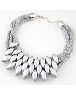 Fashionable Beads Cluster Costume Fashion Necklace - Silver