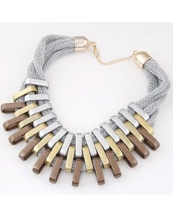Geometric Bars Combination Three Layers Metallic Short Costume Necklace - Silver and Golden