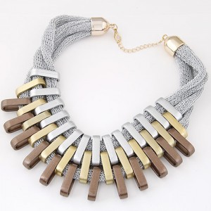 Geometric Bars Combination Three Layers Metallic Short Costume Necklace - Silver and Golden