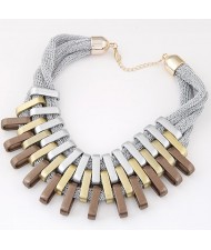 Geometric Bars Combination Three Layers Metallic Short Costume Necklace - Silver and Golden