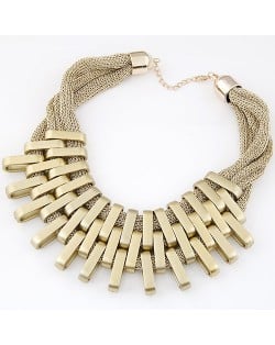 Geometric Bars Combination Three Layers Metallic Short Costume Necklace - Golden