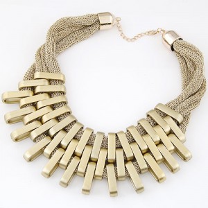 Geometric Bars Combination Three Layers Metallic Short Costume Necklace - Golden