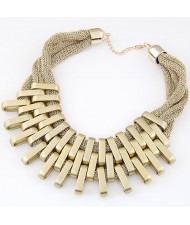 Geometric Bars Combination Three Layers Metallic Short Costume Necklace - Golden