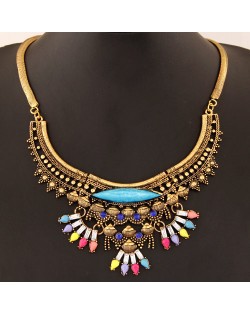 Charming Gem Decorated Vintage Ethnic Floral Design Snake Chain Fashion Necklace - Copper