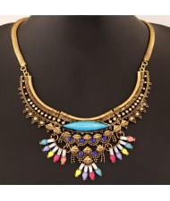 Charming Gem Decorated Vintage Ethnic Floral Design Snake Chain Fashion Necklace - Copper