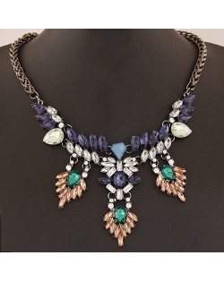 Glamourous Shining Gems Combo Design Statement Fashion Necklace - Gun Black