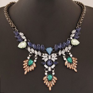 Glamourous Shining Gems Combo Design Statement Fashion Necklace - Gun Black