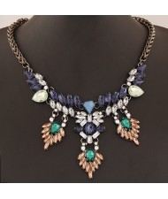 Glamourous Shining Gems Combo Design Statement Fashion Necklace - Gun Black