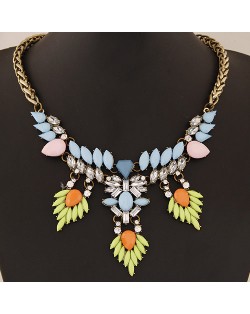 Glamourous Shining Gems Combo Design Statement Fashion Necklace - Copper