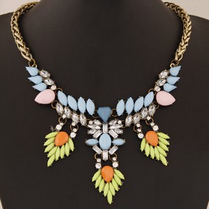 Glamourous Shining Gems Combo Design Statement Fashion Necklace - Copper