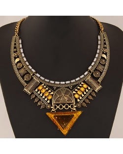 Multiple Elements Arch with Resin Gem Triangle Design Bold Fashion Necklace - Vintage Copper