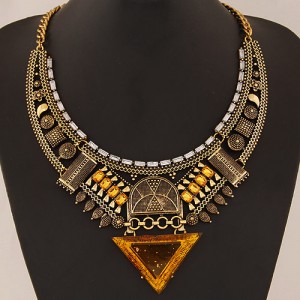 Multiple Elements Arch with Resin Gem Triangle Design Bold Fashion Necklace - Vintage Copper