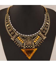 Multiple Elements Arch with Resin Gem Triangle Design Bold Fashion Necklace - Vintage Copper