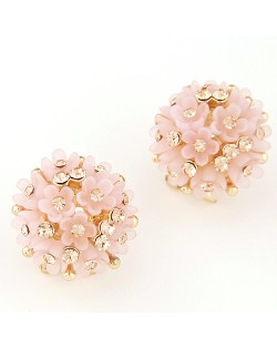 Sakura Floral Ball Design Fashion Ear Studs - Light Pink