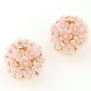 Sakura Floral Ball Design Fashion Ear Studs - Light Pink