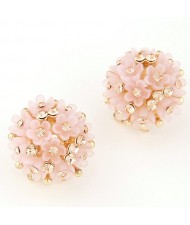 Sakura Floral Ball Design Fashion Ear Studs - Light Pink