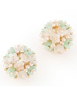 Sakura Floral Ball Design Fashion Ear Studs - Green